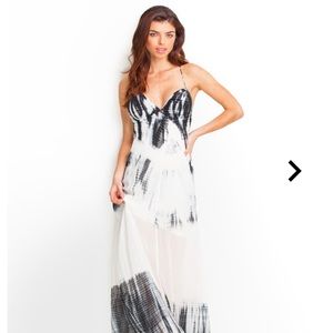 Guess Abstract Tie-Dye Silk Maxi Dress Sz L